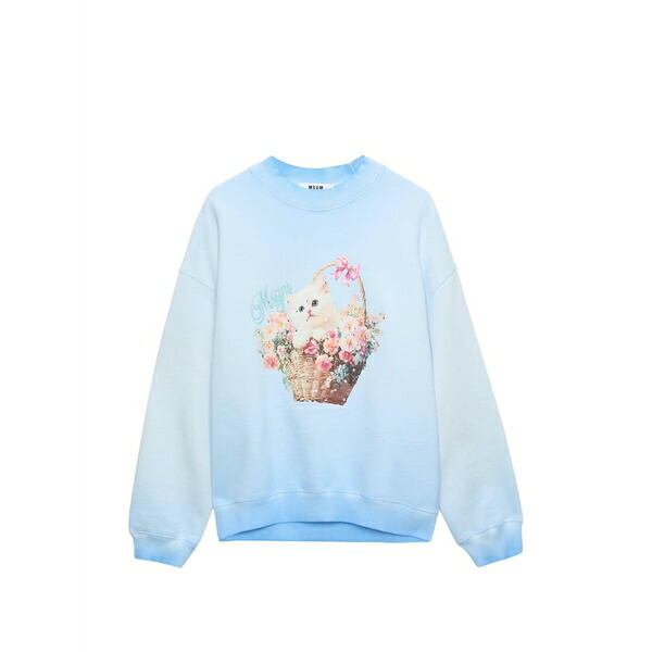 エムエスジイエム レディース 編み物\u0026スウェーター アウター Cat-print sweatshirt Blue