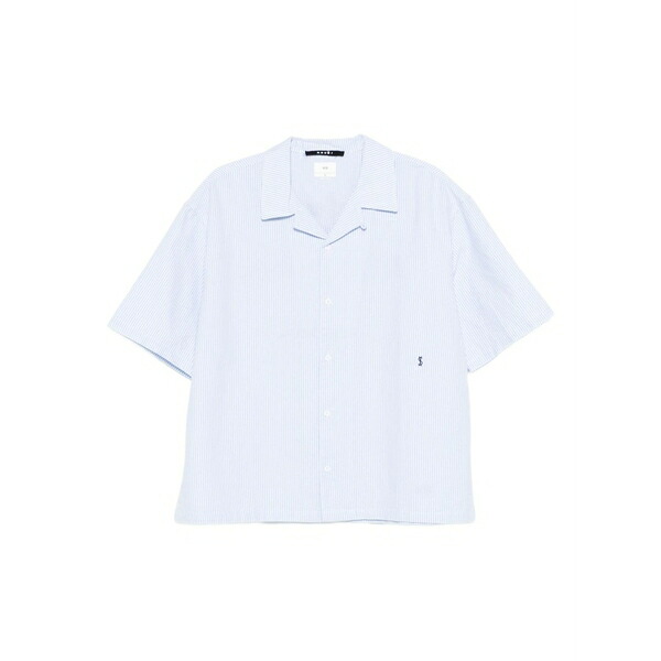 スビ メンズ シャツ トップス Caring diner striped short-sleeve shirt Blue