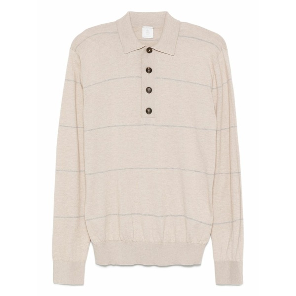 イレブンティ メンズ ポロシャツ トップス Striped long-sleeve polo shirt Neutrals｜asty 80,190円