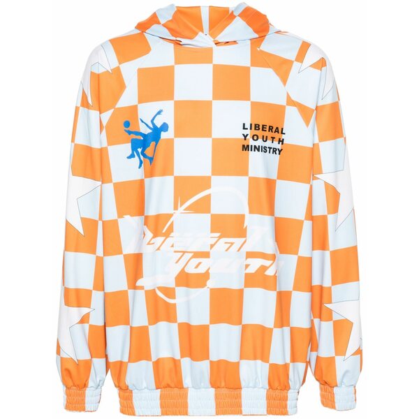 革新的 若い衆 ミニストリー メンズ パーカー・スウェットシャツ アウター Logo checkerboard-print hoodie Orange
