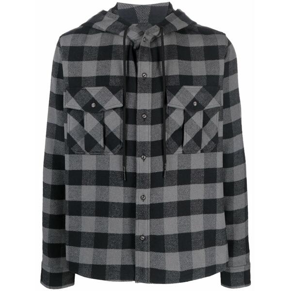象牙色 メンズ プルオーバー トップス Arrows-print check hoodie shirt Grey