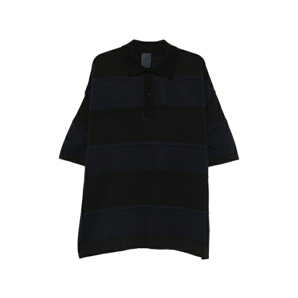ジュン・ジー メンズ スポーツシャツ トップス Mesh-panelled striped polo shirt Black