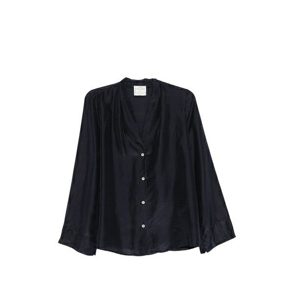 フォルテ フォルテ レディース プルオーバー トップス Pleated v-neck shirt Blue