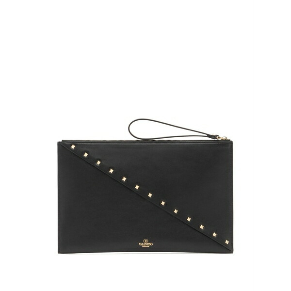ヴァレンティノ ガラヴァーニ レディース 銭入れ 添え物 Rockstud wispy calfskin pouch Black