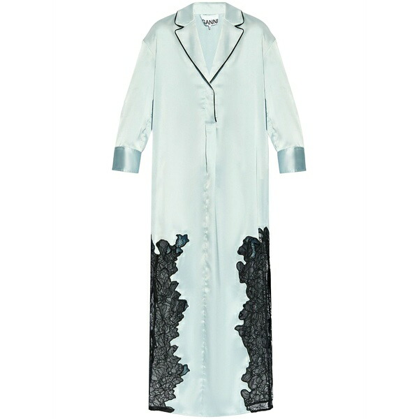 ガニー レディース 衣装 トップス Lace-panelled satin shirtdress Blue