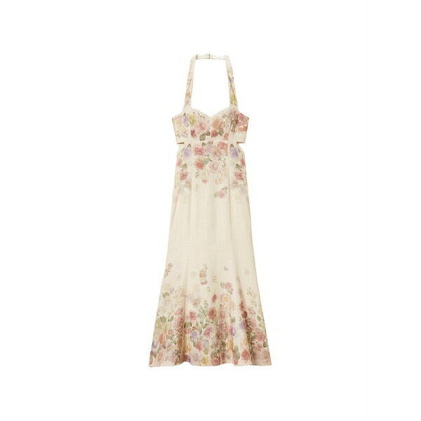 ツイン書き割り レディース 衣裳 トップス Midi cut-out floral-print dress Neutrals