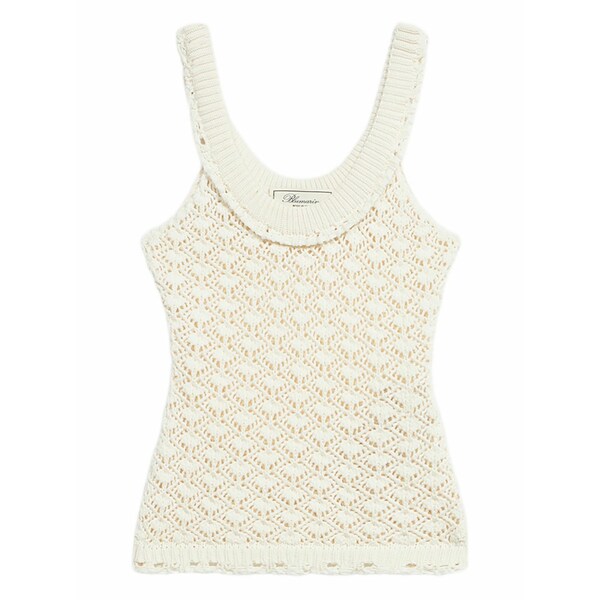 ブルマリン レディース カットソー トップス Lace-stitch knitted top White