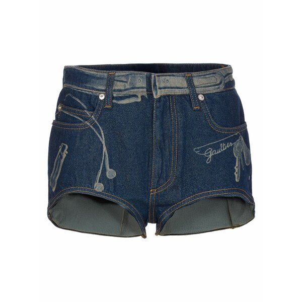 ジャン極点 ゴルチエ レディース 心地よいズボン下 ボトムス Denim printed mini shorts Blue