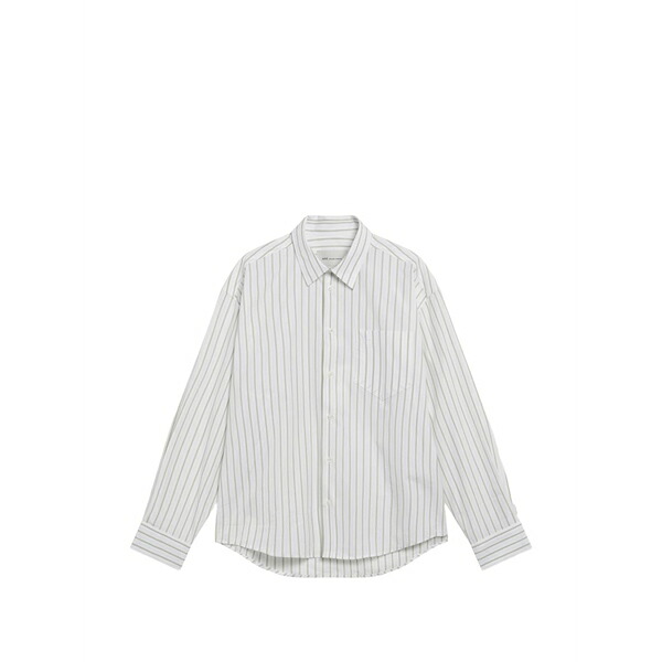 意中の女 メンズ ティーシャツ トップス Striped button-down boxy-fit shirt White