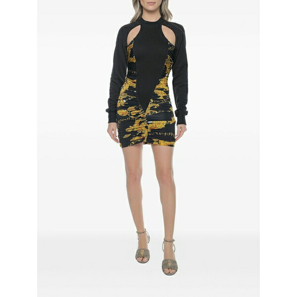 呼びりん探し回る レディース 衣裳 トップス Baroque-print ruched dress Black