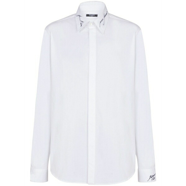 バルマン メンズ プルオーバー トップス Embroidered-collar shirt White