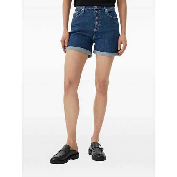 カルバンクライン レディース 心地好いズボン下 ボトムス Cuffed-hem button-fly shorts Blue