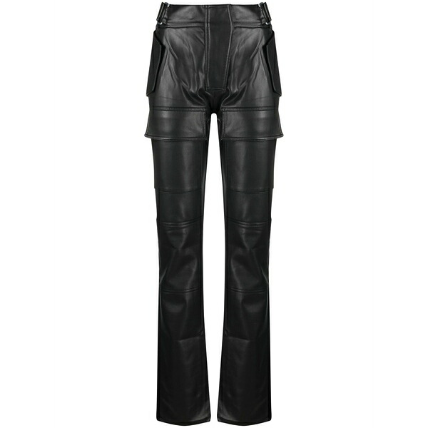 ミスビヘイブ レディース 心地よいズボン下 ボトムス Straight leg faux-leather trousers Black