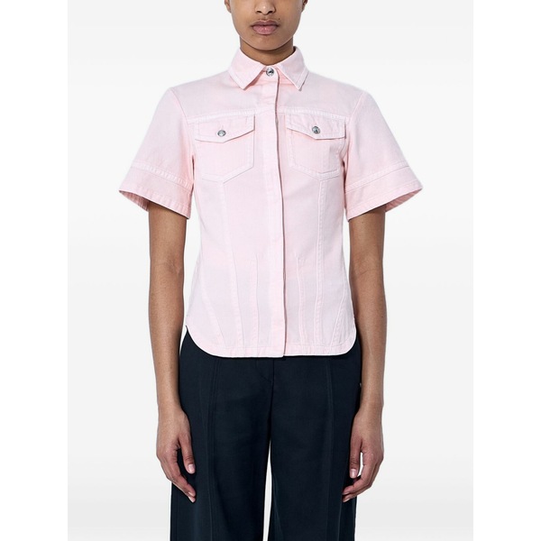 運動競技マックス レディース プルオーバー トップス Patch-pocket short-sleeve shirt Pink