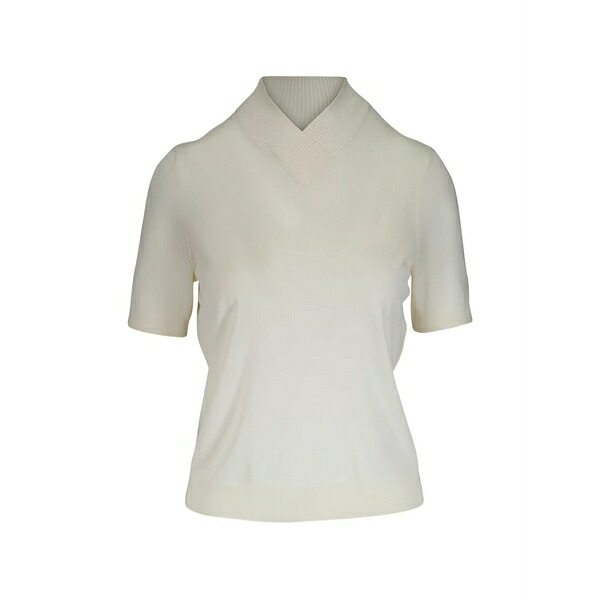 紫はしどいサクラ色 レディース 編み物\u0026スウェーター アウター Crossover-neck short-sleeve sweater Neutrals