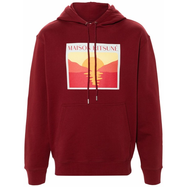 住み家 稲荷 メンズ パーカー・スウェットシャツ アウター Sunset postcard cotton hoodie Red