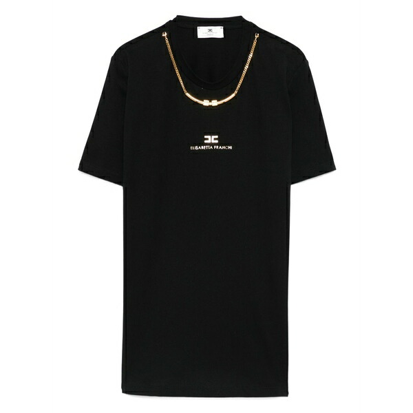 エリザベスフランキ レディース ティーシャツ トップス Chain-embellished cotton t-shirt Black
