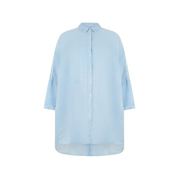 １２０％リノ レディース プルオーバー トップス High-low button-down shirt Blue