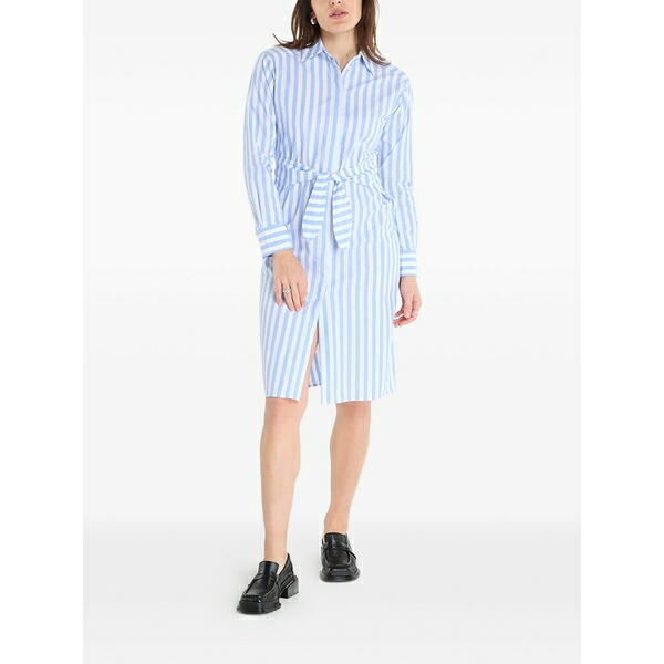 カルバンクライン レディース 衣裳 トップス Striped tie-waist MIDI shirt dress Blue