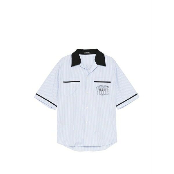 ヴェルサーチ メンズ プルオーバー トップス Striped graphic shortleeves shirt Blue
