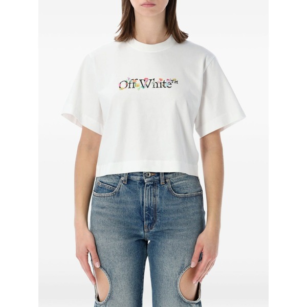象牙色 レディース プルオーバー トップス Floral-print crop t-shirt White