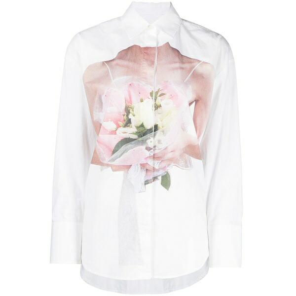 エムエスジイエム レディース プルオーバー トップス Rose-print poplin shirt White