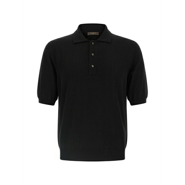 ザノーネ メンズ スポーツシャツ トップス Knit short-sleeve polo shirt Black