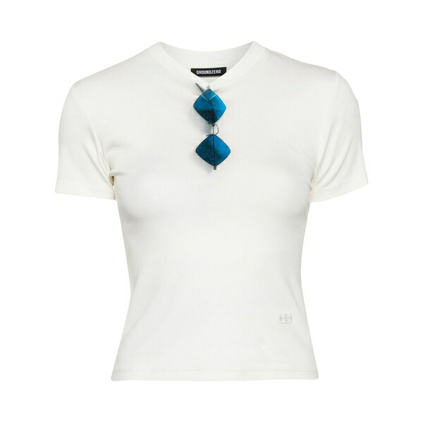 地べた 皆無 レディース プルオーバー トップス V-neck cotton blend t-shirt White