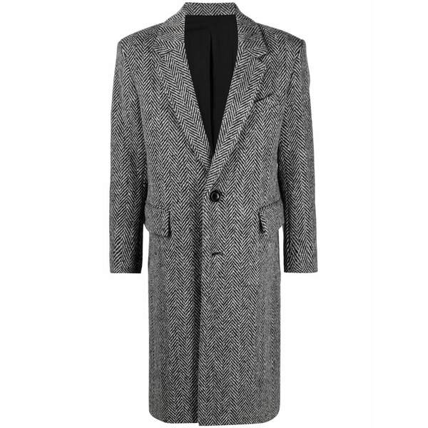 意中の女 メンズ 厚地の外套 アウター Chevron-pattern single-breasted coat Grey