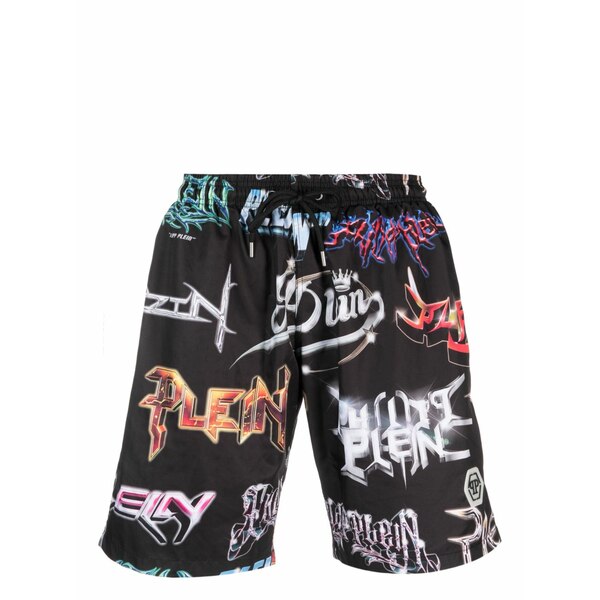 フィリップ飾り気のない メンズ 心地よいズボン下 ボトムス Logos logo-print swim shorts Black