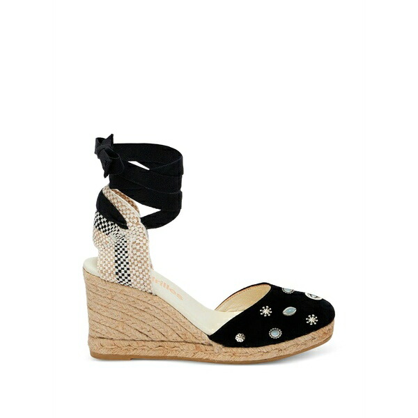 フォルテラ レディース サンダル シューズ Espadrilles stone-embellished wedge espadrilles Black
