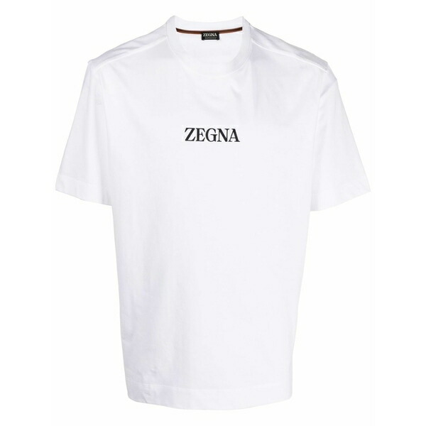 ゼニア メンズ ティーシャツ トップス Logo-print crew-neck t-shirt White