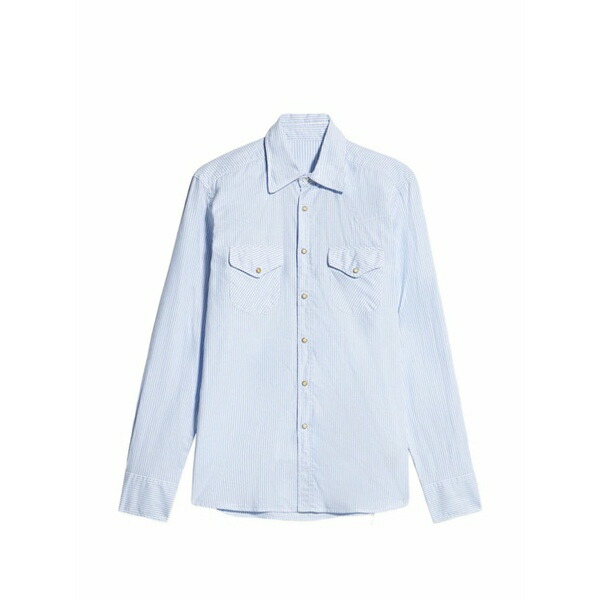 フォルテラ メンズ ティーシャツ トップス Striped patch-pockets shirt Blue