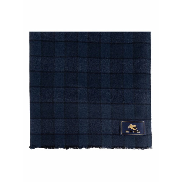 エトロ メンズ 消音装置・袈裟・えり巻き 添え物 Checked wool-cashmere blend scarf Blue