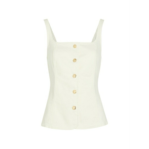 好ましいアメリカン レディース プルオーバー トップス Button-up square-neck denim top White