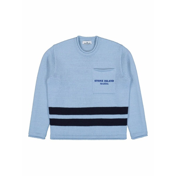 ストーンアイランド メンズ 編み物\u0026スウェーター アウター Crew-neck stripe-detail sweater Blue
