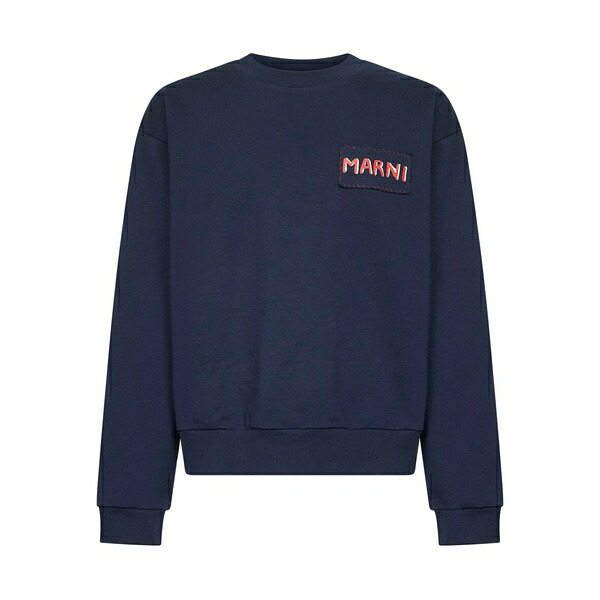 マルニ メンズ パーカー・スウェットシャツ アウター Embroidered-logo crew-neck sweater Blue