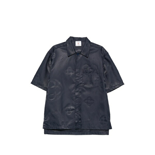 カサブランカ メンズ プルオーバー トップス Half tone monogram satin shirt Blue