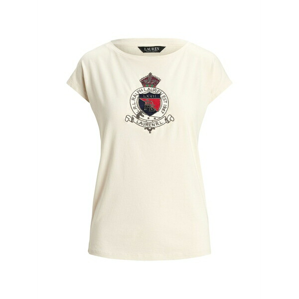 ラルフローレン レディース ティーシャツ トップス Crest-patch cap-sleeve t-shirt Neutrals