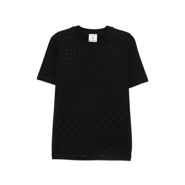 カサブランカ メンズ プルオーバー トップス Crystal-embellished monogram-pattern t-shirt Black