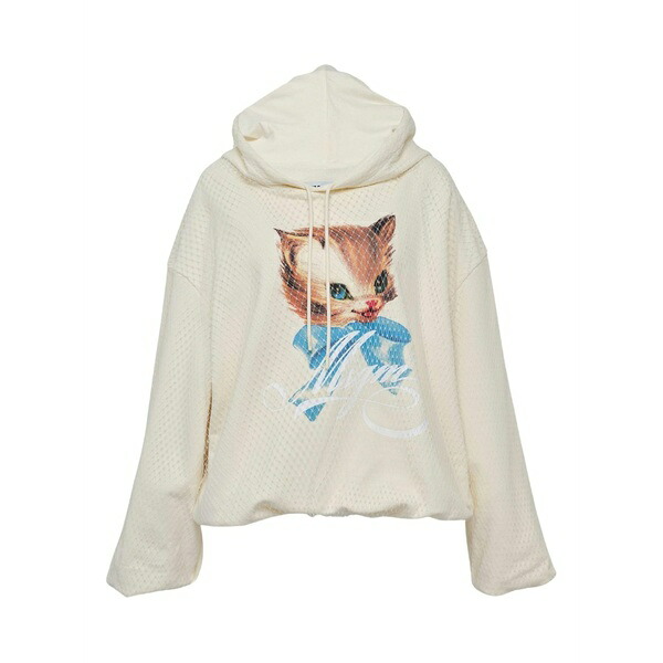 エムエスジイエム レディース 編み物\u0026ティーシャツ アウター Graphic-print hoodie Neutrals