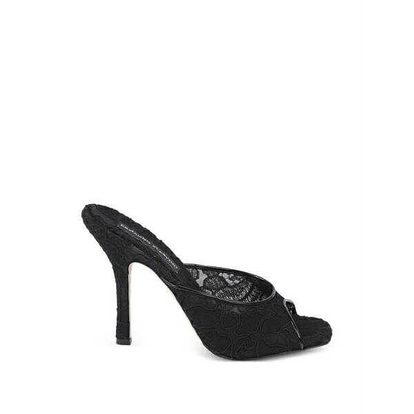 エルマンノ シェルヴィーノ レディース サンダル シューズ Lace-overlay peep-toe sandals Black