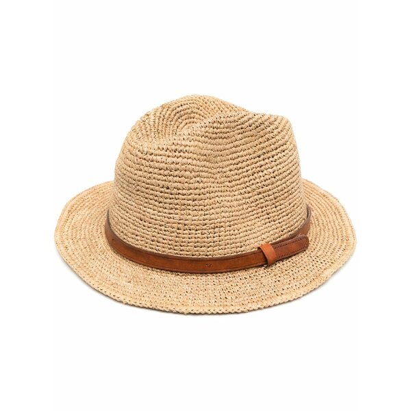 アイビリーブ レディース 鳥打ち帽 付属物 Leather-trimmed woven fedora hat Neutrals