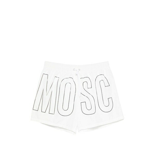 モスキーノ メンズ 心地好いズボン下 ボトムス Logo-print drawstring swim shorts White