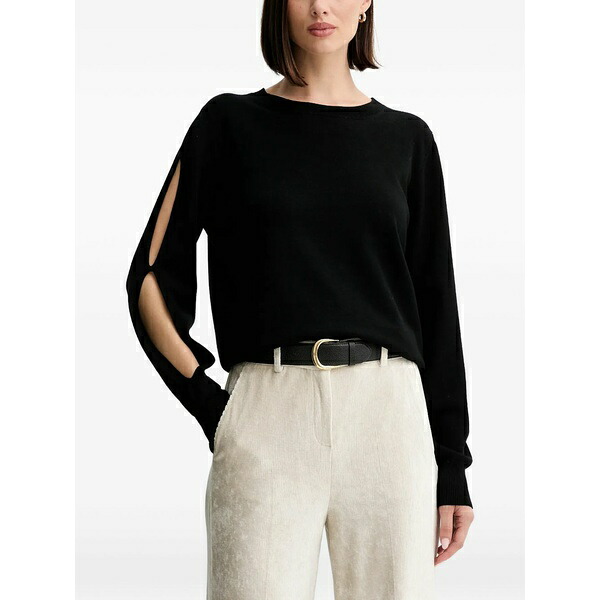ツイン書き割り レディース ティーシャツ トップス Cut-out sleeves top Black