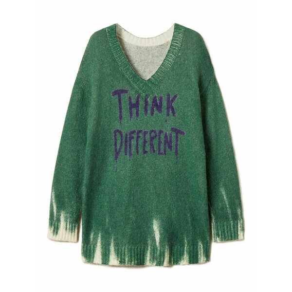 ツイン書き割り レディース 編み物\u0026プルオーバー アウター X myfo v-neck print sweater Green