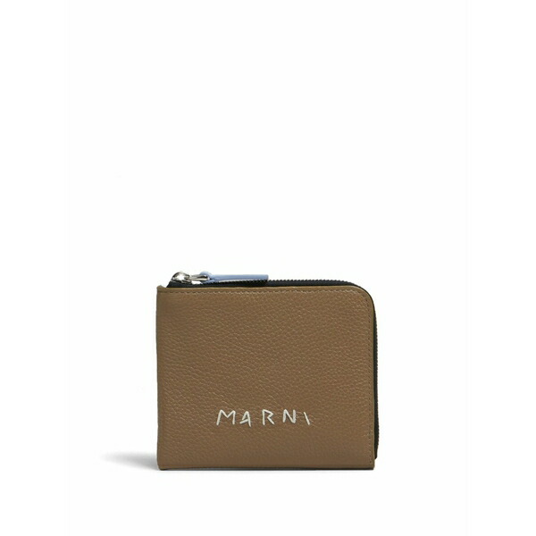 マルニ メンズ 金入れ 付属物 Embroidered-logo leather wallet  Brown
