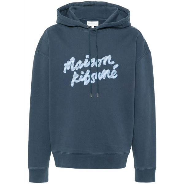棲み家 狐狸 メンズ パーカー・スウェットシャツ アウター Logo-patch cotton hoodie Blue