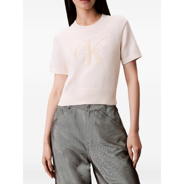 カルバンクライン レディース ティーシャツ トップス Logo-embroidered t-shirt Neutrals