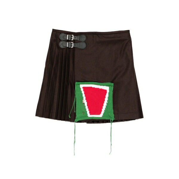 プリンスチャールズ島・ジェフリー レディース スコート ボトムス Pleated knit-patch kilt mini skirt Brown